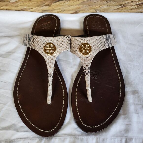 Tory Burch Snakeskin and Brown Sandals - Picture 2 of 6